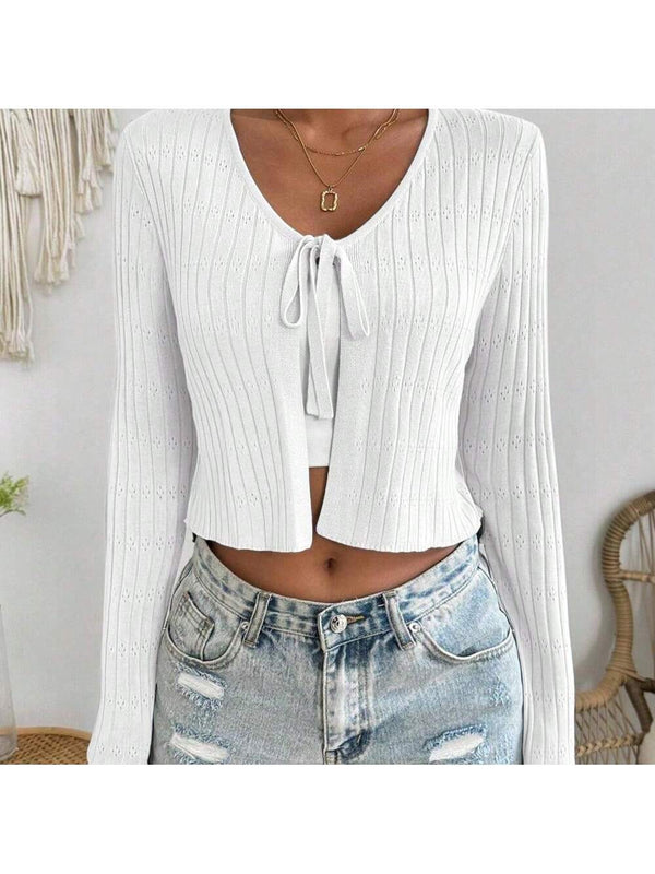 Cardigan de punto ligero con lazo en la parte delantera para mujer, moderno, de material suave y transpirable para una comodidad durante todo el dia, perfecto para ocasiones informales o elegantes