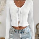 Cardigan de punto ligero con lazo en la parte delantera para mujer, moderno, de material suave y transpirable para una comodidad durante todo el dia, perfecto para ocasiones informales o elegantes