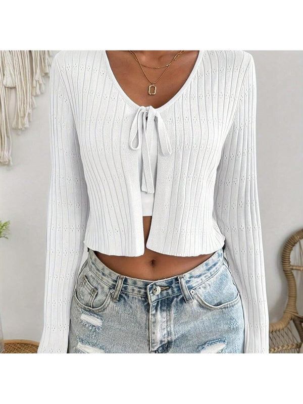 Cardigan de punto ligero con lazo en la parte delantera para mujer, moderno, de material suave y transpirable para una comodidad durante todo el dia, perfecto para ocasiones informales o elegantes