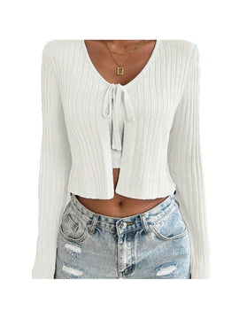 Cardigan de punto ligero con lazo en la parte delantera para mujer, moderno, de material suave y transpirable para una comodidad durante todo el dia, perfecto para ocasiones informales o elegantes