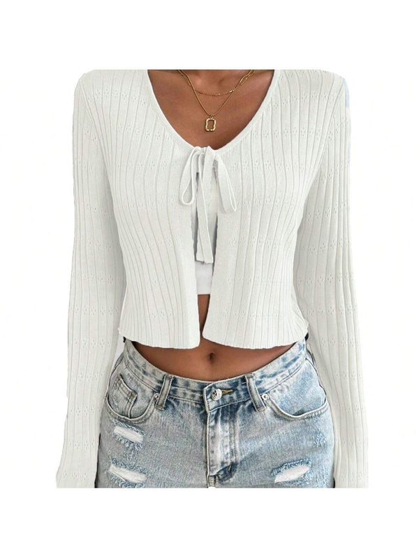 Cardigan de punto ligero con lazo en la parte delantera para mujer, moderno, de material suave y transpirable para una comodidad durante todo el dia, perfecto para ocasiones informales o elegantes