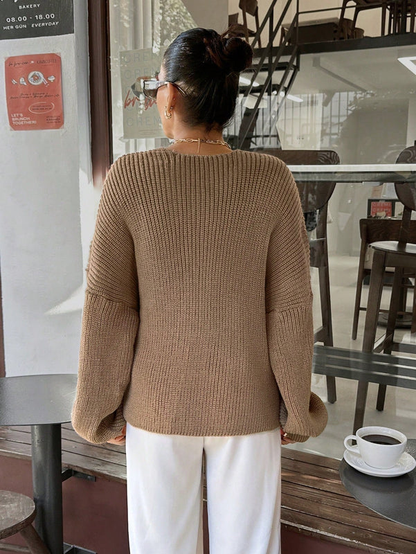 Cardigan informal de manga larga con cruce cruzado y textura acanalada de unicolor