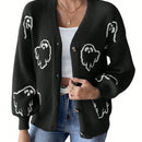 Sueteres con botones para mujer, estilo casual y ligero, con estampado fantasma, mangas largas, cardigan de punto, ropa de punto calida para uso diario