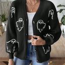 Sueteres con botones para mujer, estilo casual y ligero, con estampado fantasma, mangas largas, cardigan de punto, ropa de punto calida para uso diario
