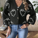 Sueteres con botones para mujer, estilo casual y ligero, con estampado fantasma, mangas largas, cardigan de punto, ropa de punto calida para uso diario