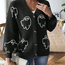 Sueteres con botones para mujer, estilo casual y ligero, con estampado fantasma, mangas largas, cardigan de punto, ropa de punto calida para uso diario