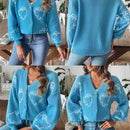 Sueteres con botones para mujer, estilo casual y ligero, con estampado fantasma, mangas largas, cardigan de punto, ropa de punto calida para uso diario