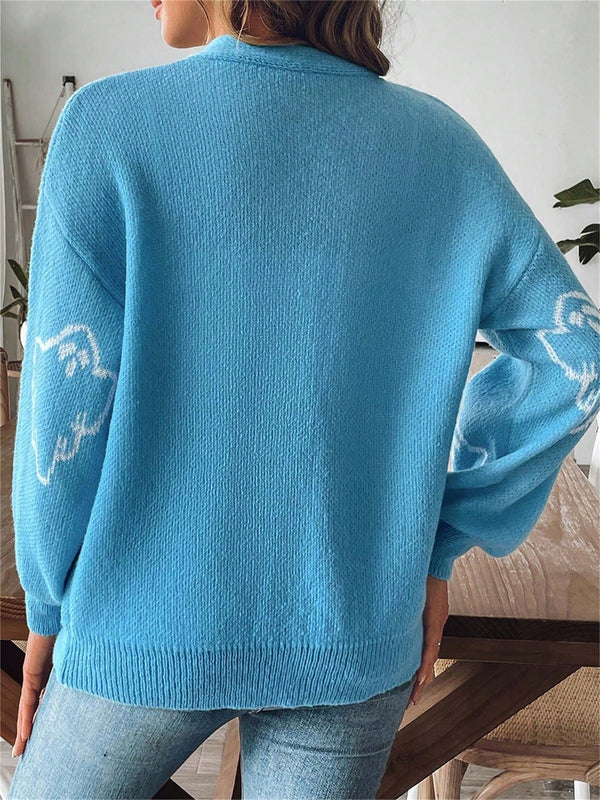 Sueteres con botones para mujer, estilo casual y ligero, con estampado fantasma, mangas largas, cardigan de punto, ropa de punto calida para uso diario