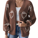 Sueteres con botones para mujer, estilo casual y ligero, con estampado fantasma, mangas largas, cardigan de punto, ropa de punto calida para uso diario