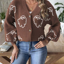 Sueteres con botones para mujer, estilo casual y ligero, con estampado fantasma, mangas largas, cardigan de punto, ropa de punto calida para uso diario