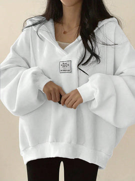 Ezwear sudadera con capucha de manga larga informal con estampado de letra, hombros caidos y cordon, para otono