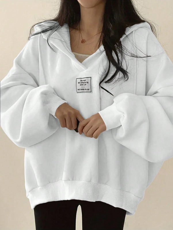 Ezwear sudadera con capucha de manga larga informal con estampado de letra, hombros caidos y cordon, para otono