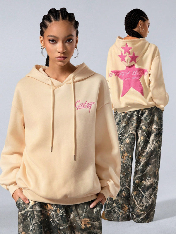 Coolane sudadera con capucha de manga larga para mujer con diseno bordado de estrella de patron de punto basico para otono/invierno