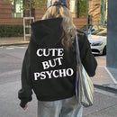 Ezwear sudadera holgada con grafico impreso "cute but psycho" de estilo minimalista casual, apta para otono e invierno