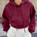 Dazy sudadera con capucha corta de unicolor informal para mujer, de manga larga, para otono/invierno