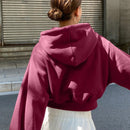 Dazy sudadera con capucha corta de unicolor informal para mujer, de manga larga, para otono/invierno