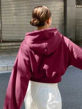 Dazy sudadera con capucha corta de unicolor informal para mujer, de manga larga, para otono/invierno