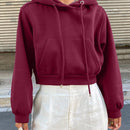 Dazy sudadera con capucha corta de unicolor informal para mujer, de manga larga, para otono/invierno