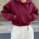 Dazy sudadera con capucha corta de unicolor informal para mujer, de manga larga, para otono/invierno