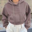 Dazy sudadera con capucha corta de unicolor informal para mujer, de manga larga, para otono/invierno