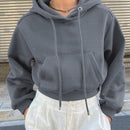 Dazy sudadera con capucha corta de unicolor informal para mujer, de manga larga, para otono/invierno