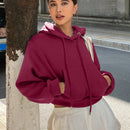 Dazy sudadera con capucha corta de unicolor informal para mujer, de manga larga, para otono/invierno