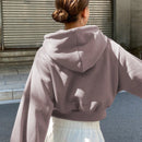Dazy sudadera con capucha corta de unicolor informal para mujer, de manga larga, para otono/invierno