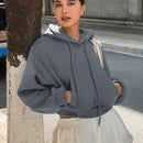 Dazy sudadera con capucha corta de unicolor informal para mujer, de manga larga, para otono/invierno