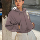 Dazy sudadera con capucha corta de unicolor informal para mujer, de manga larga, para otono/invierno