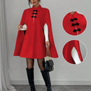 Elenzya capa/capa elegante con cuello de pie, cierre de botones y contraste de color, estilo chino, abrigo grueso de lana para mujer, otono/invierno