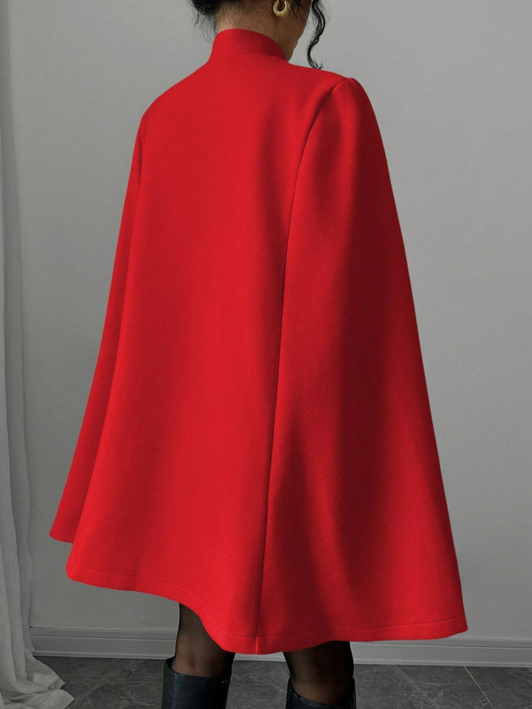 Elenzya abrigo capa elegante con cuello de pie, decoracion de botones y bloque de color con estilo chino para mujeres, tela de lana gruesa, otono/invierno