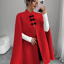 Elenzya capa, poncho y capa con cuello de pie, decoracion de botones con bloque de color en estilo chino, abrigo de lana grueso para mujer, otono/invierno
