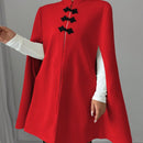 Elenzya capa, poncho y capa con cuello de pie, decoracion de botones con bloque de color en estilo chino, abrigo de lana grueso para mujer, otono/invierno