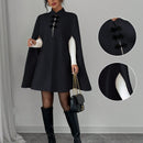 Elenzya capa, poncho y capa con cuello de pie, decoracion de botones con bloque de color en estilo chino, abrigo de lana grueso para mujer, otono/invierno