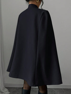 Elenzya capa, poncho y capa con cuello de pie, decoracion de botones con bloque de color en estilo chino, abrigo de lana grueso para mujer, otono/invierno