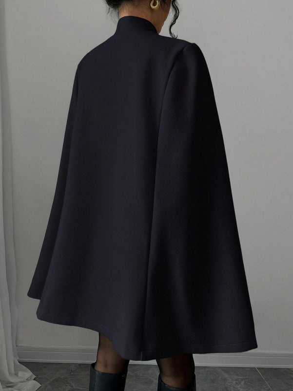Elenzya abrigo capa elegante con cuello de pie, decoracion de botones y bloque de color con estilo chino para mujeres, tela de lana gruesa, otono/invierno