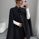 Elenzya capa, poncho y capa con cuello de pie, decoracion de botones con bloque de color en estilo chino, abrigo de lana grueso para mujer, otono/invierno