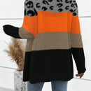 Lune cardigan casual de mujer con estampado de leopardo, parches y manga larga con un solo abotonamiento, para otono/invierno