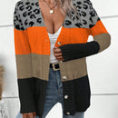 Lune cardigan informal de uso diario con parche de estampado de leopardo y botones adelante, apto para otono/invierno