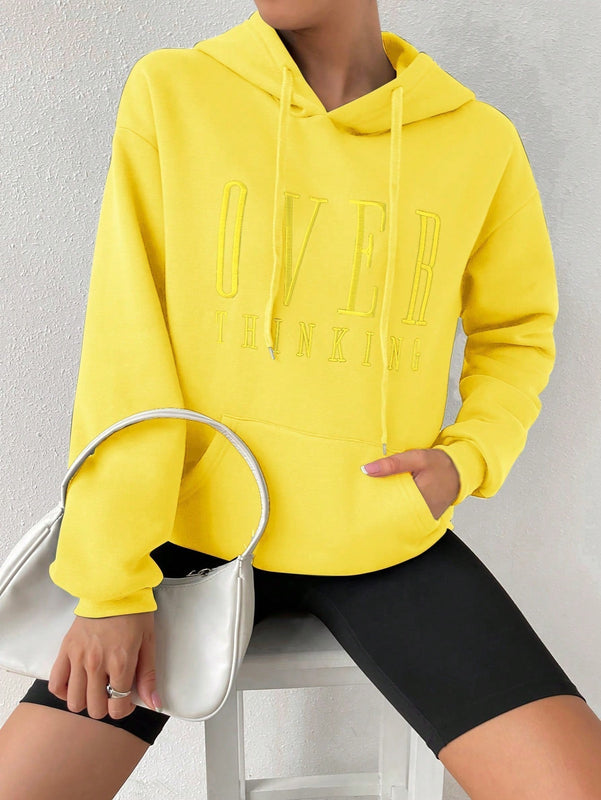 Moosta sudadera con capucha de manga larga para mujer con bordado de letras y bolsillo, para uso casual diario