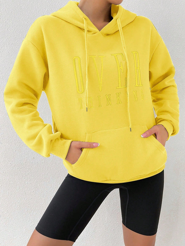 Moosta sudadera con capucha de manga larga para mujer con bordado de letras y bolsillo, para uso casual diario