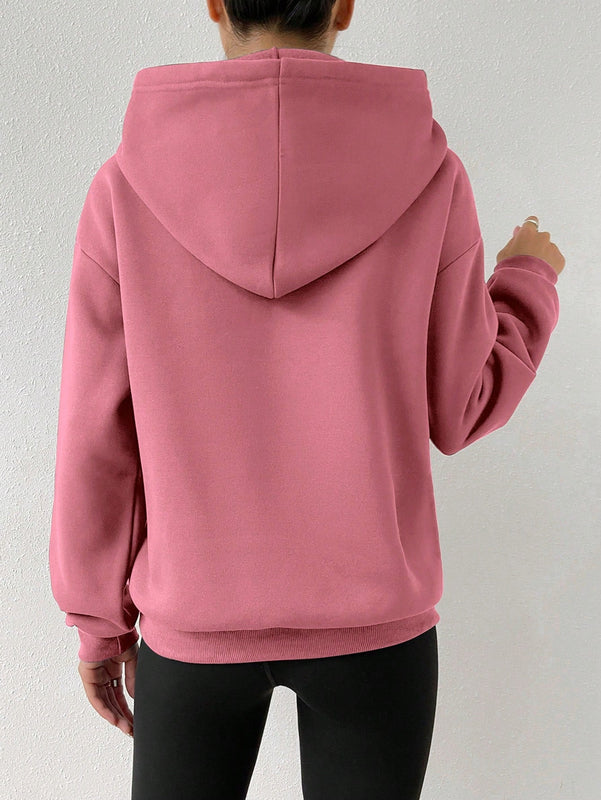 Moosta sudadera con capucha de manga larga para mujer con bordado de letras y bolsillo, para uso casual diario