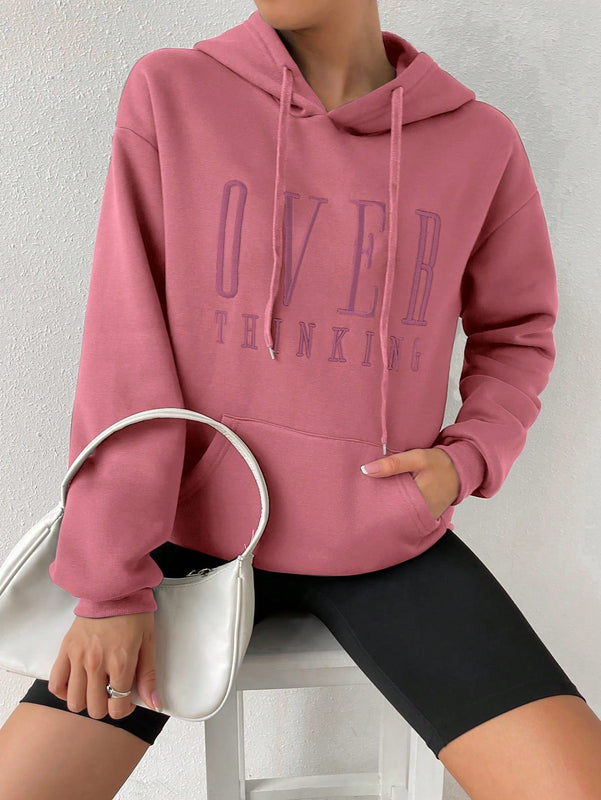 Moosta sudadera con capucha de manga larga para mujer con bordado de letras y bolsillo, para uso casual diario