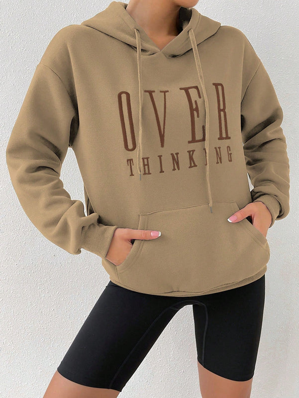Moosta sudadera con capucha de manga larga para mujer con bordado de letras y bolsillo, para uso casual diario