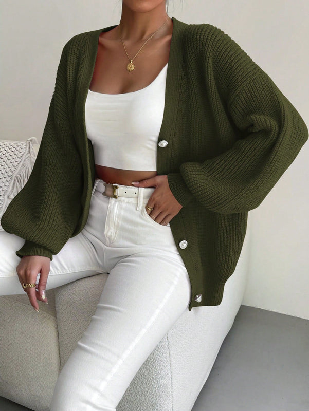 Essnce 1 pieza cardigan de punto casual a todo combinar con botones delanteros de un solo color, apto para otono e invierno