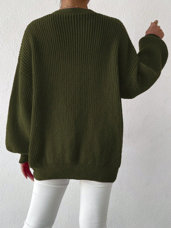 Essnce 1 pieza cardigan de punto casual a todo combinar con botones delanteros de un solo color, apto para otono e invierno