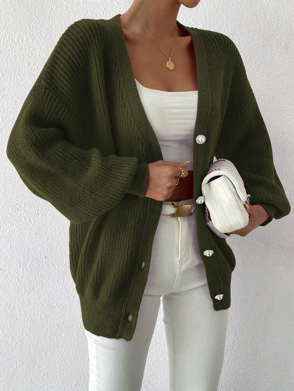 Essnce 1 pieza cardigan de punto casual a todo combinar con botones delanteros de un solo color, apto para otono e invierno