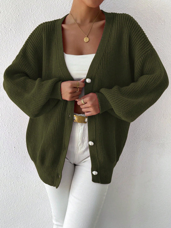 Essnce 1 pieza cardigan de punto casual a todo combinar con botones delanteros de un solo color, apto para otono e invierno