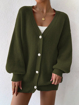 Essnce 1 pieza cardigan de punto casual a todo combinar con botones delanteros de un solo color, apto para otono e invierno