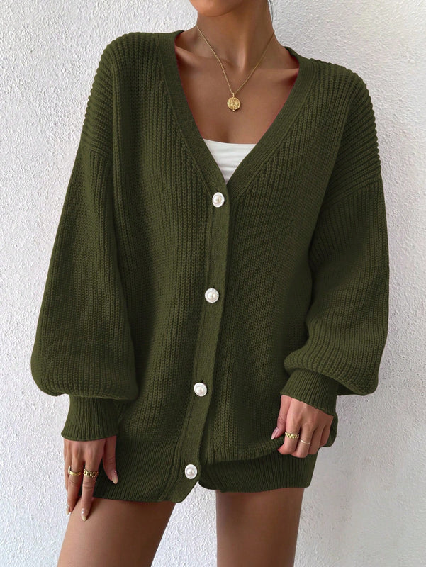 Essnce 1 pieza cardigan de punto casual a todo combinar con botones delanteros de un solo color, apto para otono e invierno